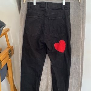 REVICE Black Jeans with red zipper and heart detail PERFECT FOR VALENTINES DAY